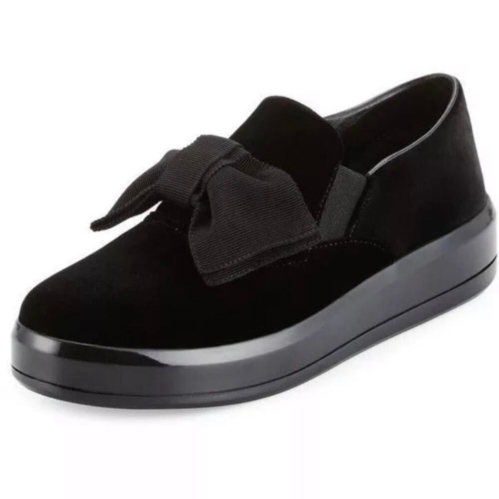 PRADA Suede Bow Slip on Sneakers Black Size 39/ US 9 Designer Luxury Academia